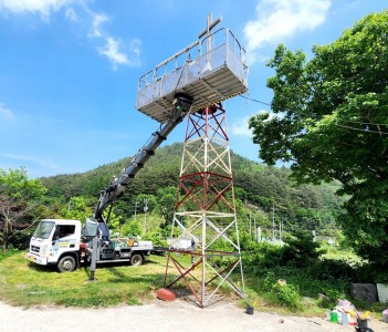 미동교회 철탑 페인트 작업 임계스카이